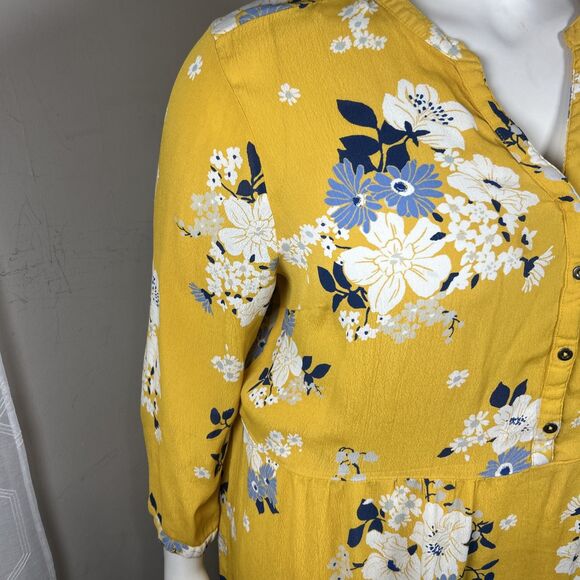 Old Navy Dress 2XL Yellow Midi Tiered Floral Long Sleeves Flowy Ruffle Casual - Picture 8 of 14